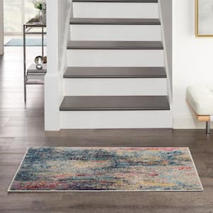 Celestial Multicolor doormat 2 ft. x 4 ft. Abstract Contemporary Kitchen Area Rug