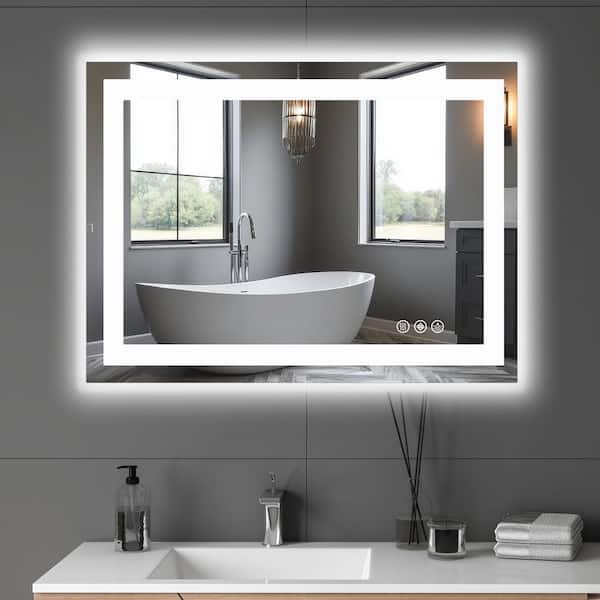 32 in. W x 24 in. H Rectangular Framed Wall Bathroom Vanity Mirror in White with LED Lights, Smart Memory Functionr
