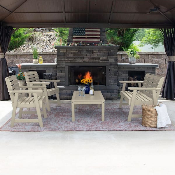 Highwood Weatherly Whitewash 4-Piece Recycled Plastic Outdoor Conversation Set