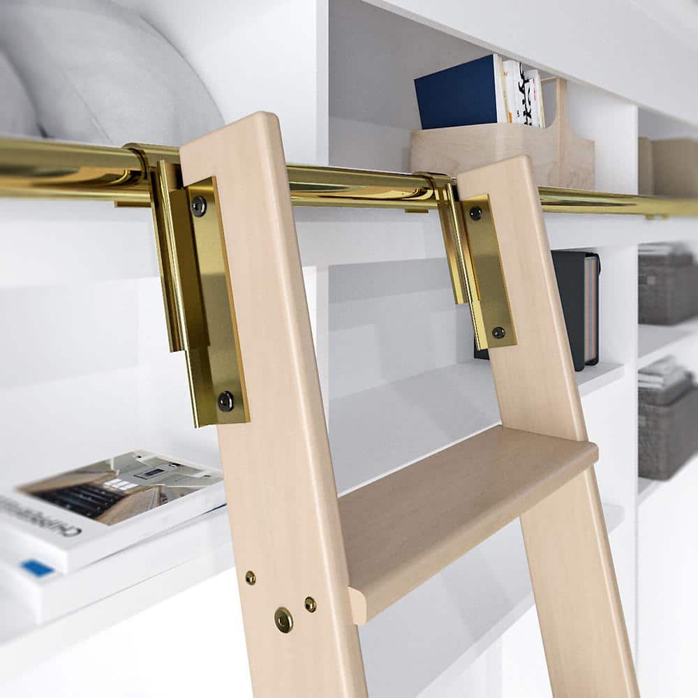 92 in. Clear Finished Red Oak Library Ladder with Polished Brass Hardware