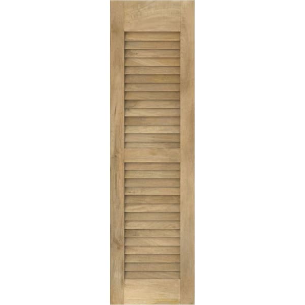Ekena Millwork 15 in. W x 62 in. H Americraft 2 Equal Louver Exterior Real Wood Shutters Pair in Unfinished