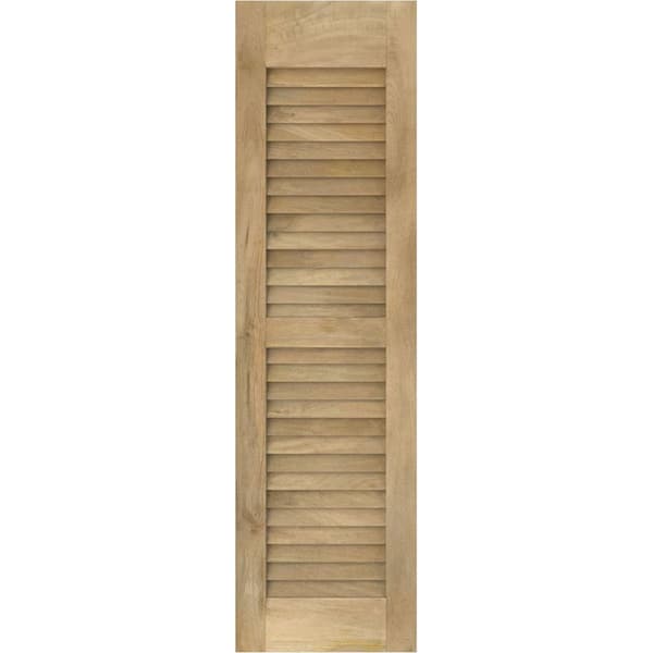15 in. W x 74 in. H Americraft 2 Equal Louver Exterior Real Wood Shutters Per Pair in Unfinished