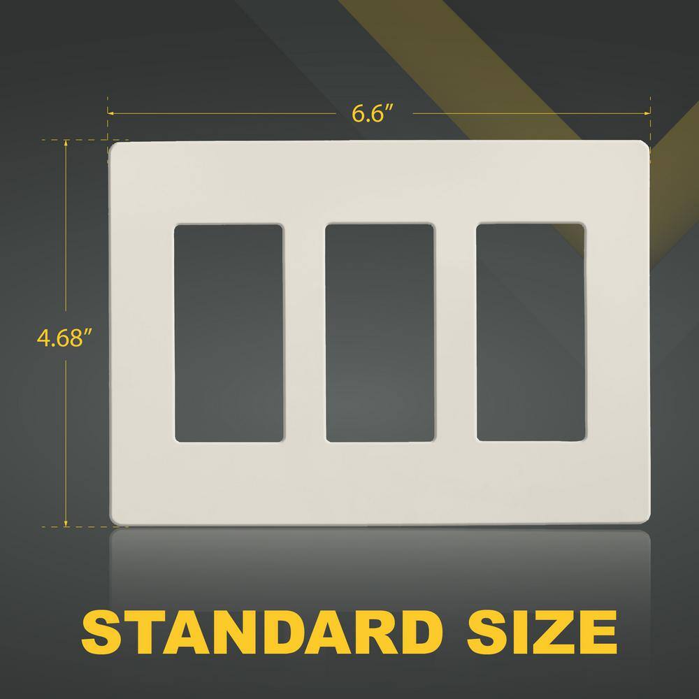 Light Almond 3-Gang Screwless Plastic Wall Plate