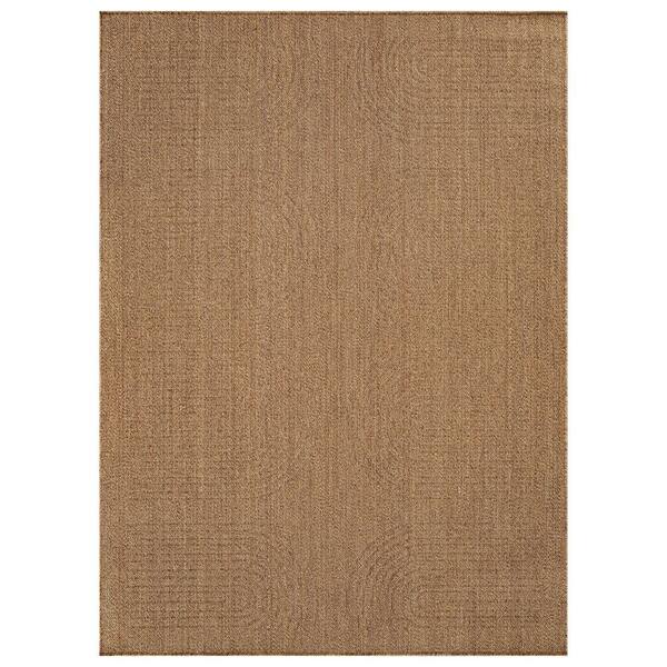 Geometric Border Natural/Jute Easy-Care Indoor/Outdoor Flat Woven 4 ft. x 6 ft. Natural Area Rug
