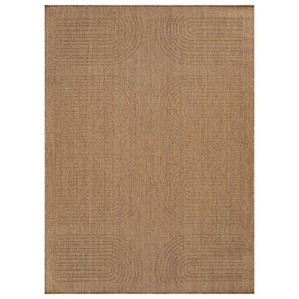 Geometric Border Natural/Jute Easy-Care Indoor/Outdoor Flat Woven 7 ft. 10 in. x 10 ft. Natural Area Rug