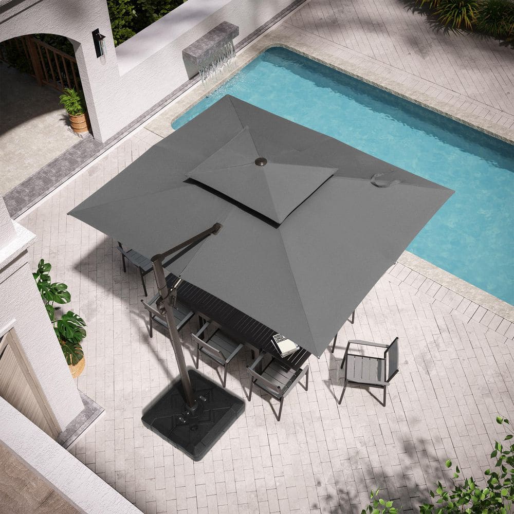 11 ft. x 9 ft. Rectangular 2-Tier Top Aluminum Tilt Cantilever Patio Umbrella in Gray with Fillable 260 lbs. Base Stand price history on PriceWatchPro
