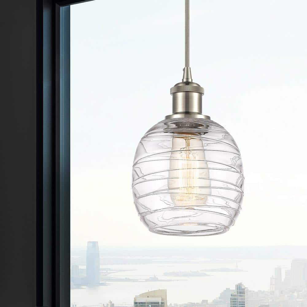 Brushed Satin Nickel Mini Drum Glass Pendant Light