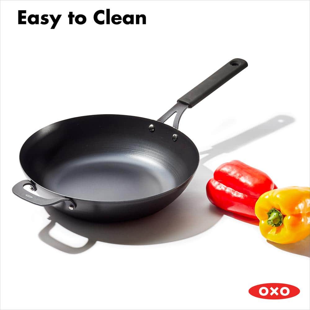 OXO 12" Black Carbon Steel Non-Stick Wok with Silicone Handle