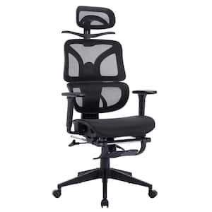 Office Chair Fabric Swivel Ergonomic Swivel Task Chair in Black with Arm, Backrest and Retractable Footrest