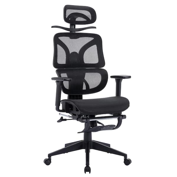 VECELO Office Chair Fabric Swivel Ergonomic Swivel Task Chair in Black with Arm, Backrest and Retractable Footrest