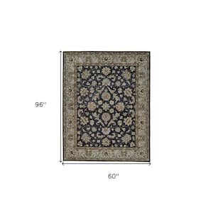 5 x 8 Blue and Gray Floral Area Rug
