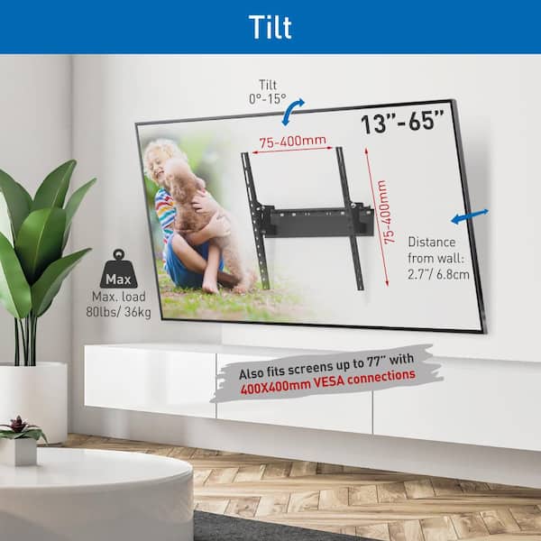 13 in. to 58 in. Tilt TV Wall Mount Black Continuous Tilt Lateral Adjustment