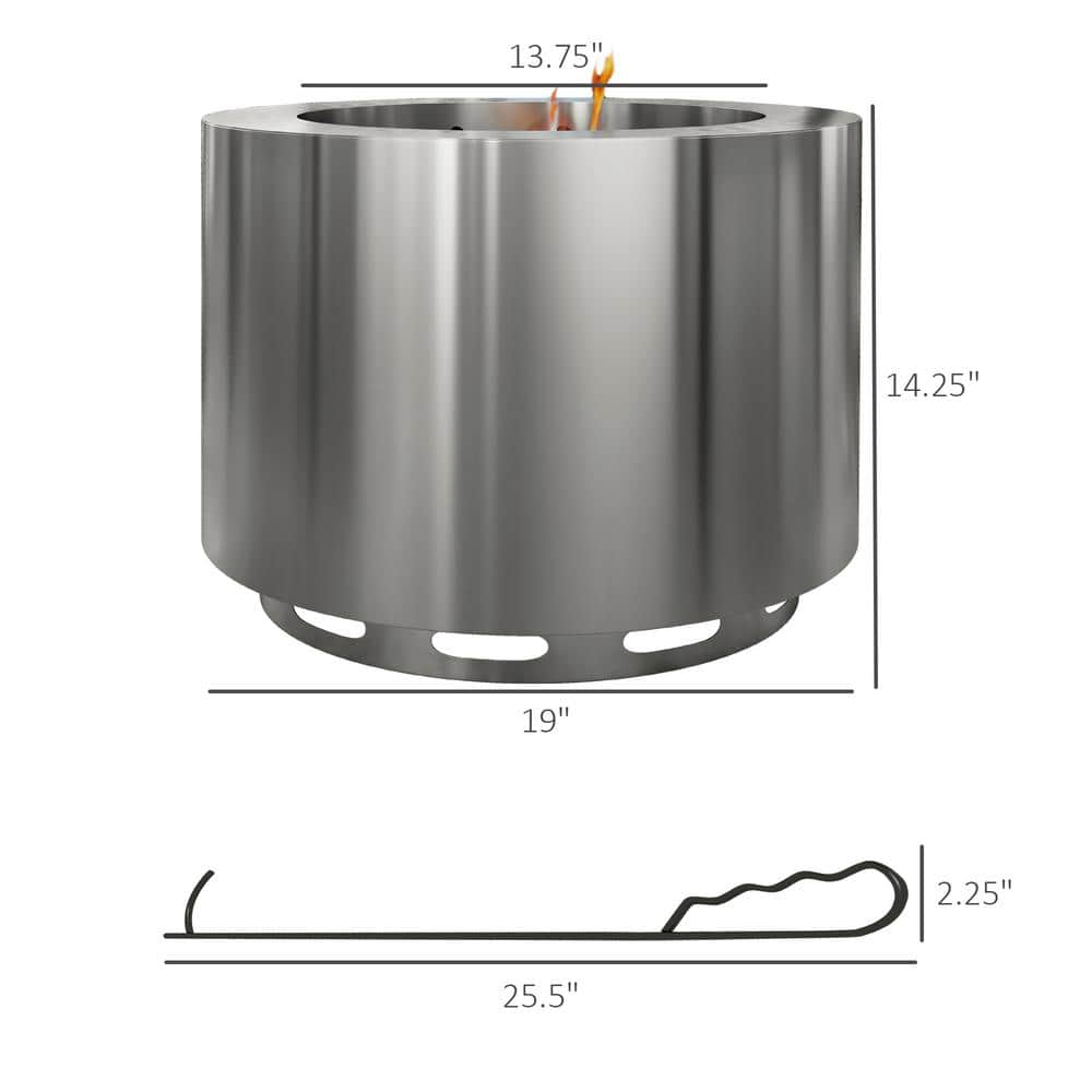 Silver Stainless Steel Smokeless Wood Burning Fire Pit with Poker
