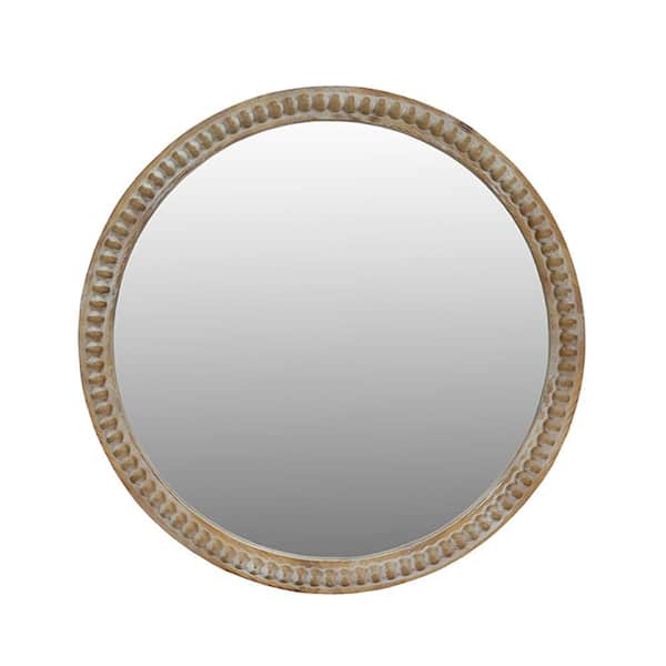 35.43 in W x 35.43 in. H Round Wood Framed Mirror for Living Room