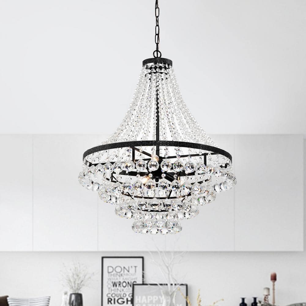 Edvivi Lighting Antique Black Finish 7-Light Empire Four Tier Chandelier with Crystals Hanging
