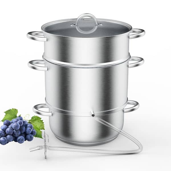 1-Piece 3-Tier 11QT Stainless Steel Juicers Steamer Pot Stock Pot Set with Glass Lid and Handle
