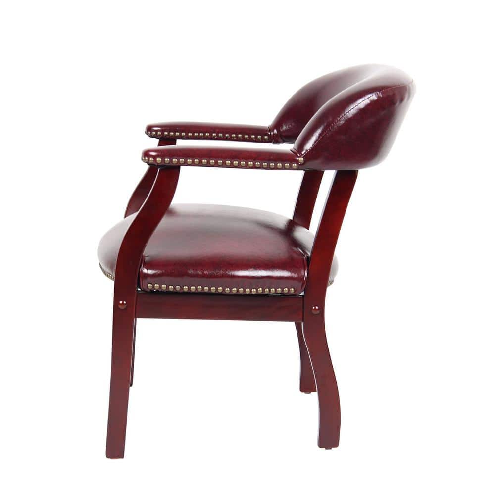 Elegant Mahogany Wood Finish Captain's Chair in Black Vinyl