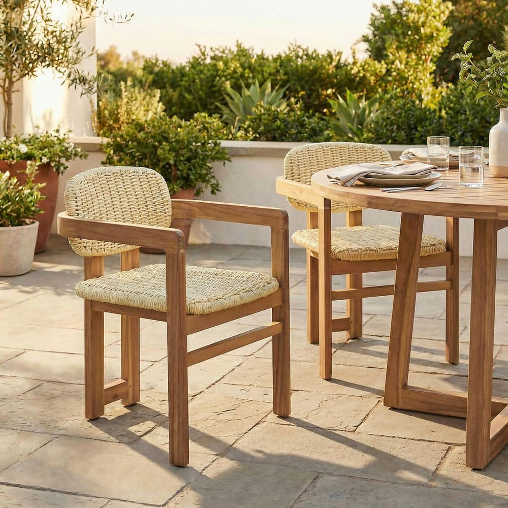 2-Pack Outdoor Natural Wood Woven Rattan Lounge Chairs, Outdoor Armchairs 2 Person Seating Group Ergonomic Garden Chairs price history on PriceWatchPro