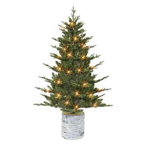 4.5 ft. PE/PVC Potted Artificial Christmas Tree, 584 Tips, 150 UL Clear Incandescent Lights