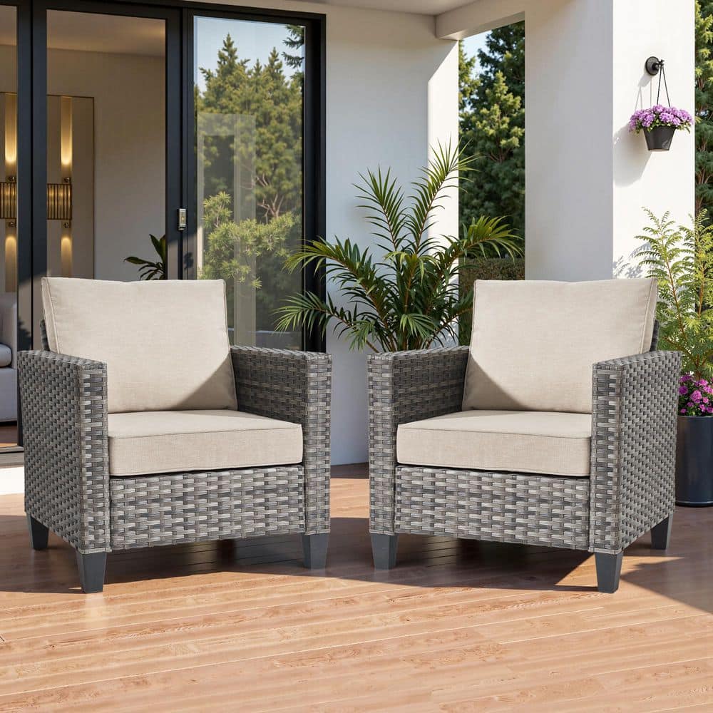 Audrey Gray 2-Piece Wicker Single Outdoor Lounge Chair Single Chairs with Beige Cushion for Patio, Deck, Porch price history on PriceWatchPro