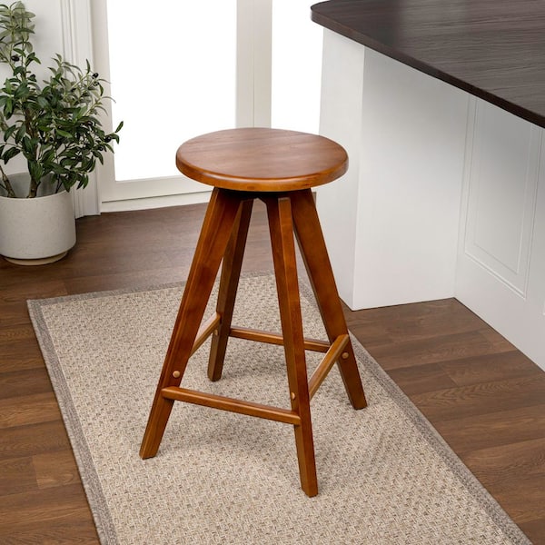 Ceren 25.5 in. MidCentury Industrial Round Solid Wood Backless Counter Stool, Walnut Brown