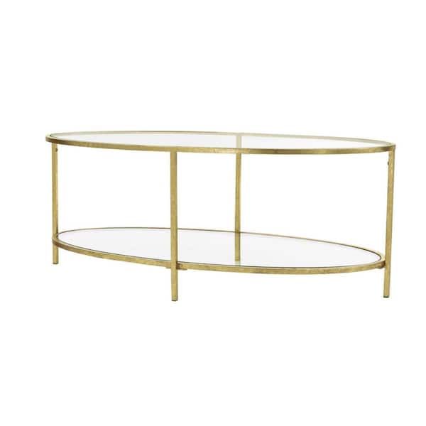Home Decorators Collection Bella Large Oval Gold Metal and Glass Coffee Table with Shelf 46 in. W x 18 in. H V183102XXA NP