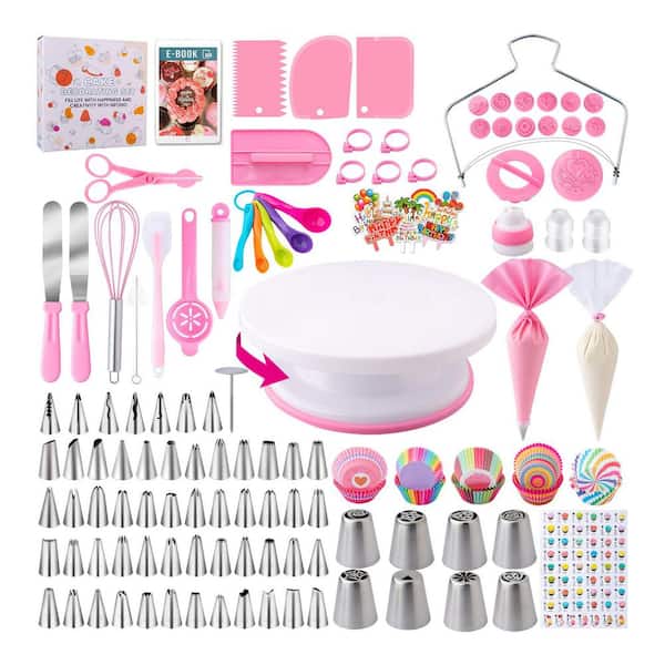 356-Piece Cake Decorating Set with Stainless Steel Tools, Piping Tips, Turntable, and E-Book for Baking Enthusiasts