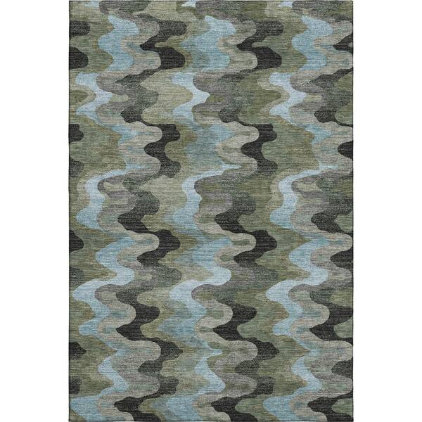 Mayfield Premium Machine Washable Abstract AMF2481 Basil 8 ft. x 10 ft. Area Rug
