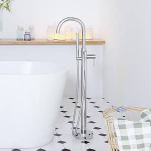 Athena Single-Handle Floor-Mounted Roman Tub Faucet with Hand Shower in Brushed Nickel