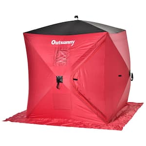 Ice Fishing Shelter with Internal Storage Bag, Insulated Waterproof Portable Pop Up Ice Tent for Outdoor Fishing, Red