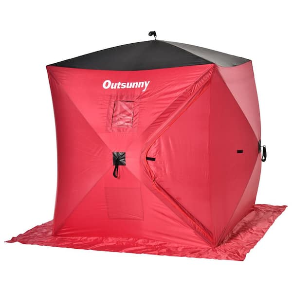Outsunny Ice Fishing Shelter with Internal Storage Bag, Insulated  Waterproof Portable Pop Up Ice Tent for Outdoor Fishing, Red AB1-007RD -  The Home Depot