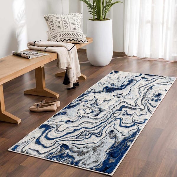 Glendon Blue/Charcoal/Teal 3 ft. x 10 ft. Area Rug