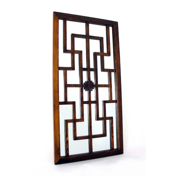 Benjara 43 in. W x 3 in. H Wooden Frame Brown Wall Mirror
