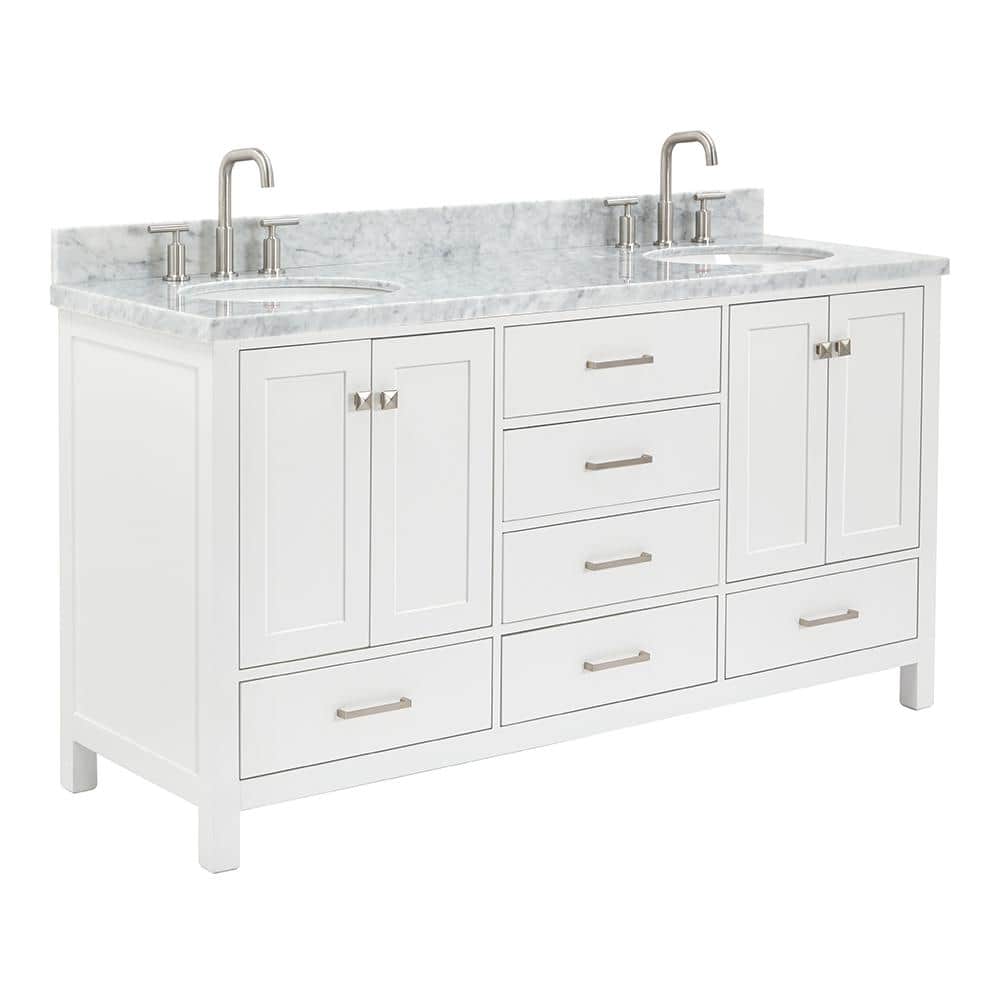 Cambridge 67" White Marble Top Double Basin Freestanding Vanity