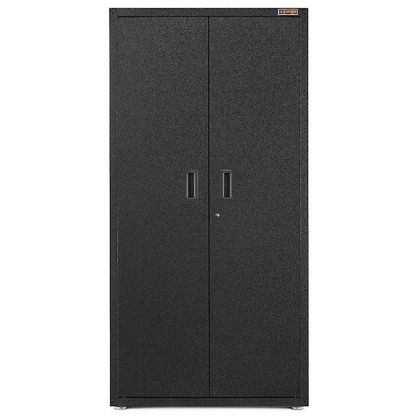 Rubbermaid Wall Mounted Storage Cabinet with Doors, 150-Pound Capacity,  Gray, Lockable, Three-Shelf Cubbard for Tools/Car Accessories/Cleaning in