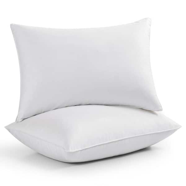 Medium Firm Goose Down Feather 100% Cotton King Pillows Set of 2, Bedding Pillow for Back, Stomach or Side Sleepers