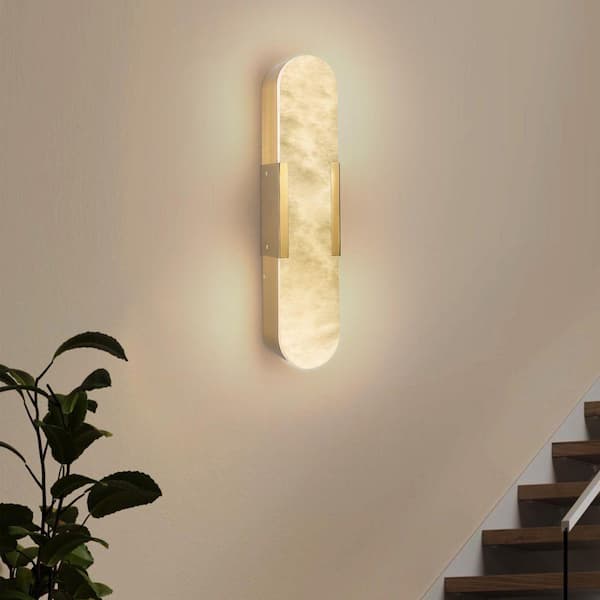 (2-Pack) 20 in. 1-Light Gold Outdoor/Indoor Modern LED Wall Sconce Wall Lighting with Natural Marble Shade