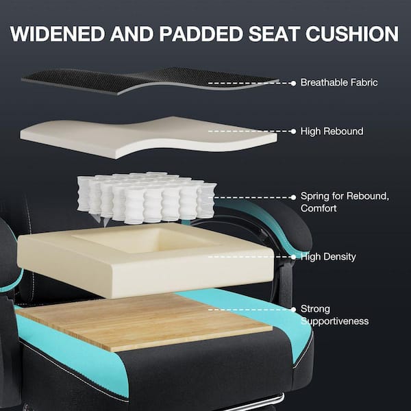 Hoffree Fabric Reclining Ergonomic Gaming Chair in Teal/Black with Bluetooth Speakers and Vibration Lumbar Pillow POA10898569 - The Home Depot Hoffree Fabric Reclining Ergonomic Gaming Chair in Teal/Black with Bluetooth Speakers and Vibration Lumbar Pillow POA10898569 - The Home Depot
