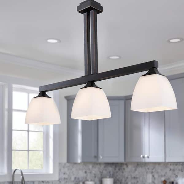 Hampton Bay Mattock 3-Light Oil Rubbed Bronze Kitchen Island Light with Glass Shades