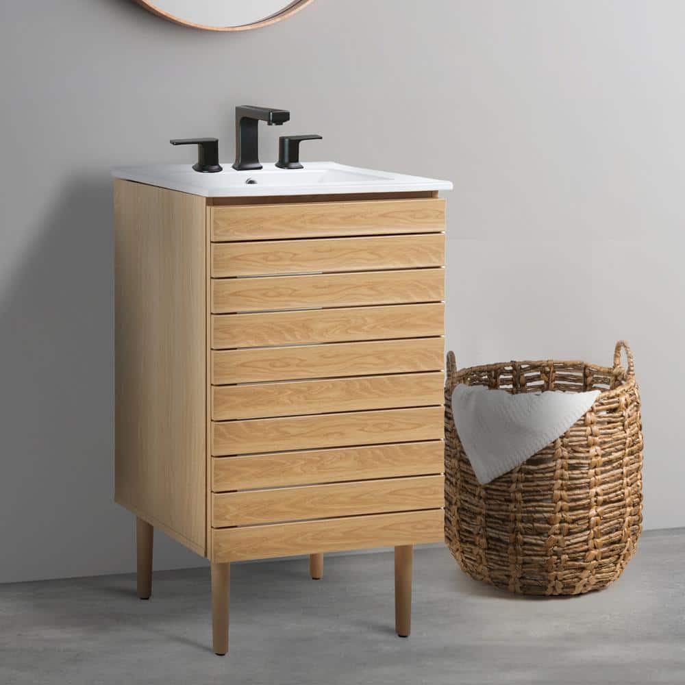 Oak 20" Modern Linear Slat Bath Vanity Cabinet