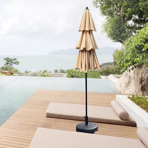 9 ft. Octagon Steel Market Tilt Patio Umbrella in Tan with 3-Tiers Vent and Crank for Garden Deck Backyard Poolside