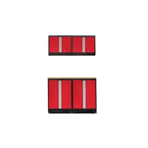NewAge Products Bold Series 48 in. W x 75.25 in. H x 18 in. D 24-Gauge Welded Steel Cabinet Set in Red (5-Piece)