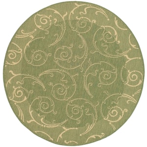 Courtyard Olive/Natural 5 ft. x 5 ft. Round Border Indoor/Outdoor Patio  Area Rug