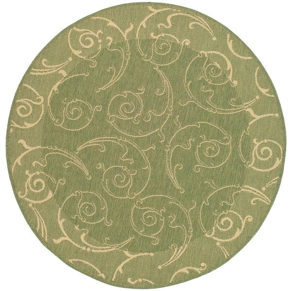 SAFAVIEH Courtyard Olive/Natural 5 ft. x 5 ft. Round Border Indoor/Outdoor Patio  Area Rug