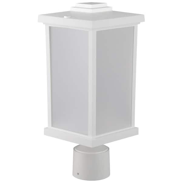 SOLUS 15 in. H x 6.35 in. W White Housing with Frost Acrylic Lens Square Decorative Composite Post Top Light w/3000K LED Lamp