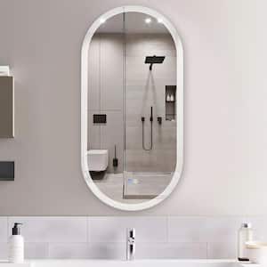 Decor 18 in. W x 35 in. H Small Oval Frameless Memory LED Wall-Mounted Bathroom Vanity Mirror in Silver Mirror