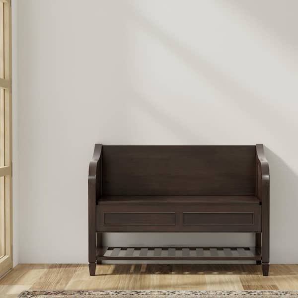 Connaught Solid Wood 42 in. Wide Traditional Entryway Storage Bench with Shelf in Chestnut Brown