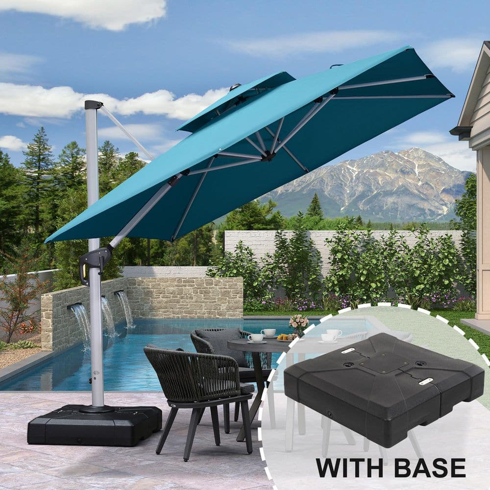 9 ft. Square High-Quality Aluminum 360 Rotation Cantilever Polyester Outdoor Patio Umbrella with Base, Turquoise Blue price history on PriceWatchPro