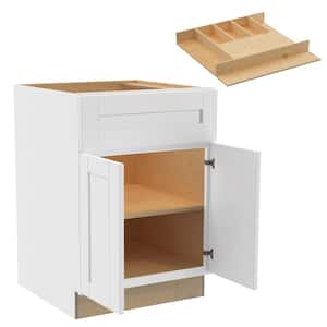 Washington 24 in. W x 24 in. D x 34.5 in. H Vesper White Plywood Shaker Assembled Base Kitchen Cabinet Cutlery Tray