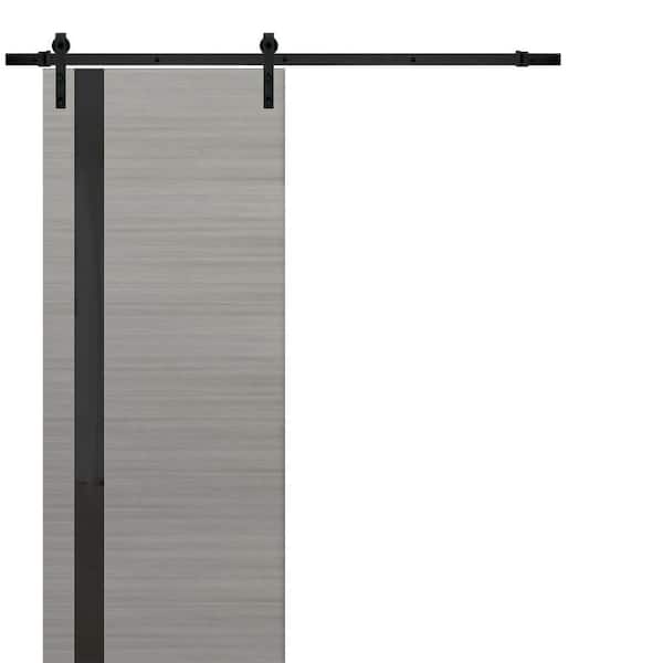 Sartodoors 18 in. x 96 in. 1 Panel Frosted Glass Gray Ash Solid Wood Sliding Barn Door with Hardware Kit